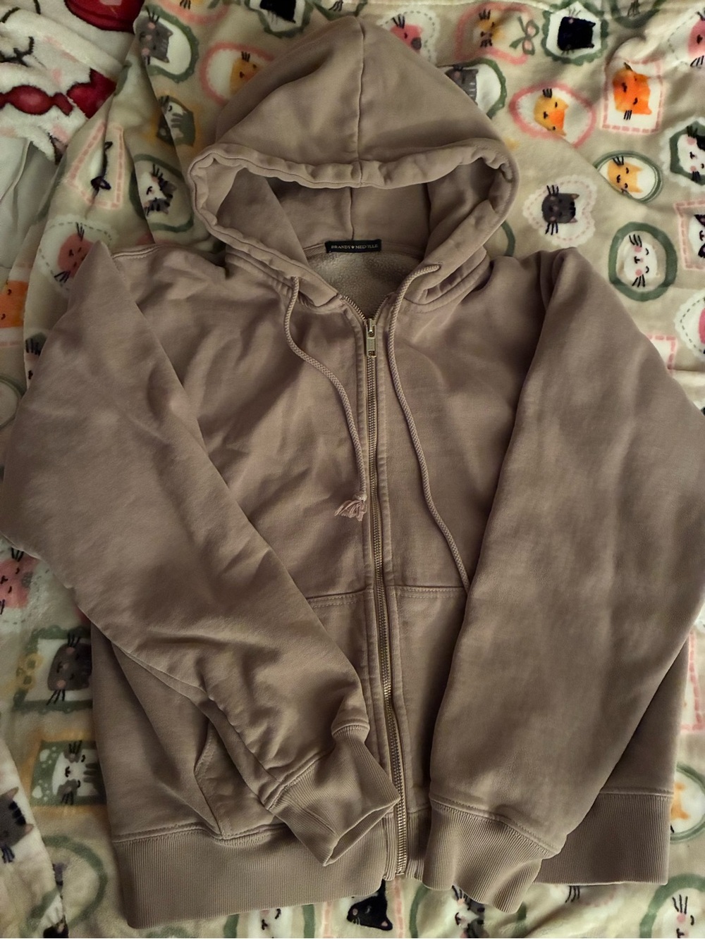 Brandy Melville Taupe Zip-Up Hooded Sweatshirt